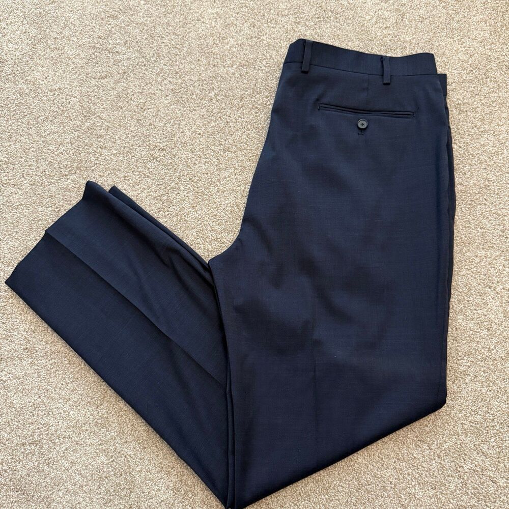 Claiborne Wool Blend Navy Blue Dress Slacks Flat Front Straight Leg Size 38Wx32L